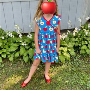 Kelly's Kids Blue Dress with Apple Pattern